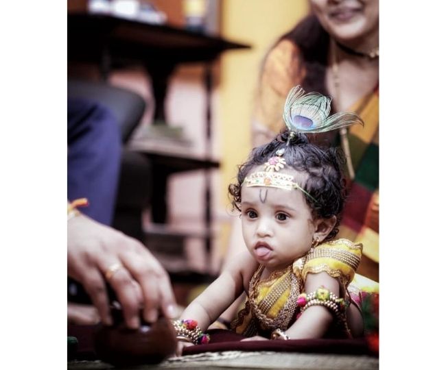 Child dressed as clearance krishna